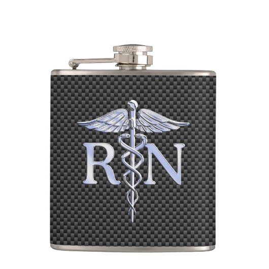 Geregistreerd zure RN Zwarte koolstof Caduceus Sna Heupfles (Voorkant)