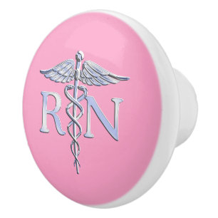Geregistreerd zurg RN Caduceus op roze Rose Keramische Knop