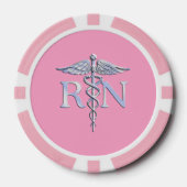 Geregistreerd zurg RN Caduceus op roze Rose Poker Chips (Voorkant)