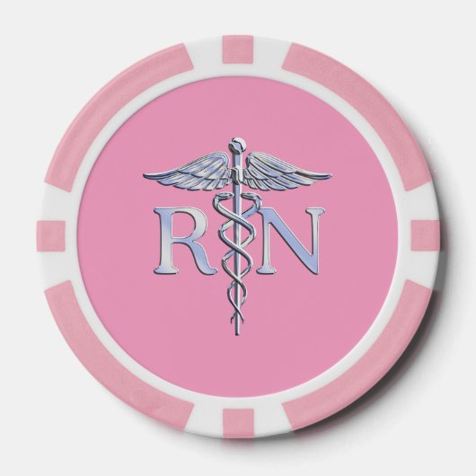 Geregistreerd zurg RN Caduceus op roze Rose Poker Chips (Voorkant)