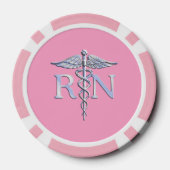 Geregistreerd zurg RN Caduceus op roze Rose Poker Chips (Achterkant)