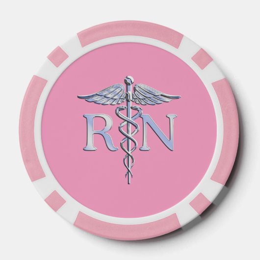 Geregistreerd zurg RN Caduceus op roze Rose Poker Chips (Achterkant)