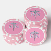 Geregistreerd zurg RN Caduceus op roze Rose Poker Chips (Opstapeling)