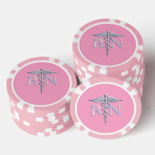 Geregistreerd zurg RN Caduceus op roze Rose Poker Chips (Opstapeling)