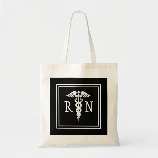 Geregistreerd zurn RN Caduceus Symbool Zwart wit Tote Bag (Voorkant)