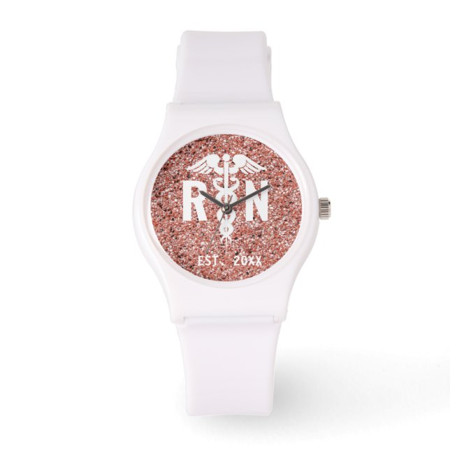 Geregistreerd zuster Caduceus Roos Gold Glitter Cu Horloge (Voorkant)