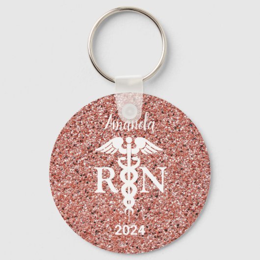 Geregistreerd zuster Caduceus Roos Gold Glitter Cu Sleutelhanger (Voorkant)