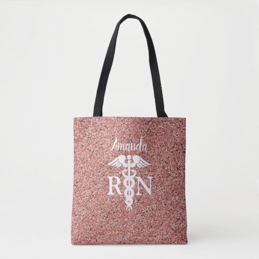 Geregistreerd zuster Medical Caduceus Roze Glitter Tote Bag (Voorkant)