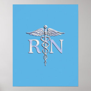 Geregistreerd zuster RN Caduceus op Baby Blue Poster