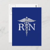 Geregistreerd zuster RN Caduceus op Navy Blue Deco Briefkaart (Voorkant / Achterkant)