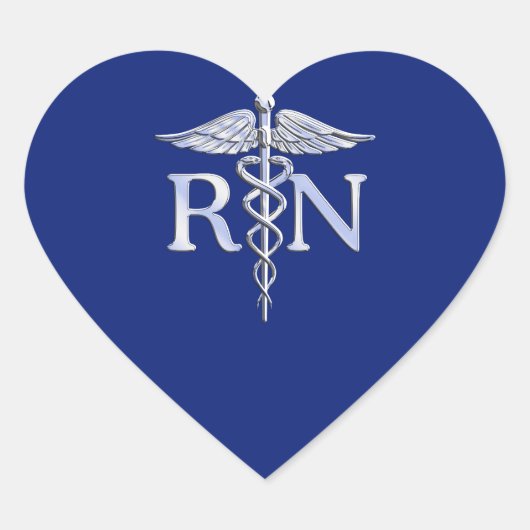 Geregistreerd zuster RN Caduceus op Navy Blue Deco Hart Sticker (Voorkant)