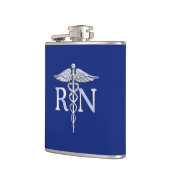 Geregistreerd zuster RN Caduceus op Navy Blue Deco Heupfles (Links)