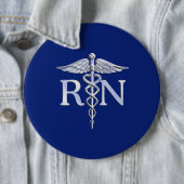 Geregistreerd zuster RN Caduceus op Navy Blue Deco Ronde Button 6,0 Cm (In situ)
