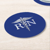 Geregistreerd zuster RN Caduceus op Navy Blue Deco Ronde Kartonnen Onderzetter (Gebogen)