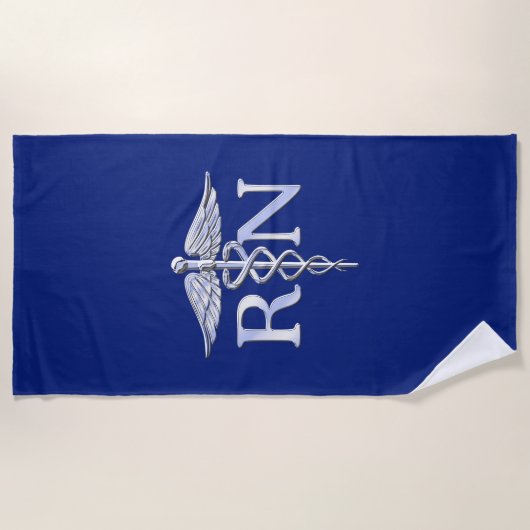 Geregistreerd zuster RN Caduceus op Navy Blue Deco Strandlaken (Voorkant)