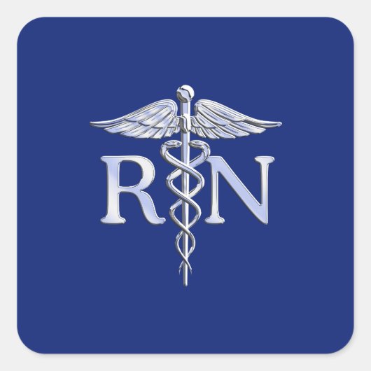 Geregistreerd zuster RN Caduceus op Navy Blue Deco Vierkante Sticker (Voorkant)
