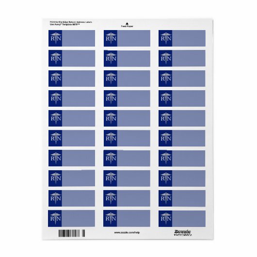 Geregistreerd zuster RN Caduceus op Navy Blue Etiket (Full Sheet)