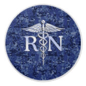 Geregistreerd zuster RN Silber Caduceus Navy Blue  Keramische Knop (Voorkant)