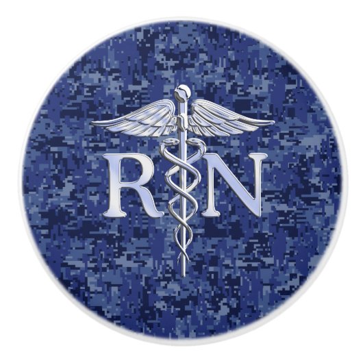 Geregistreerd zuster RN Silber Caduceus Navy Blue Keramische Knop (Voorkant)