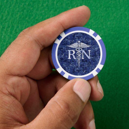 Geregistreerd zuster RN Silber Caduceus Navy Blue Poker Chips (Hand)