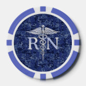 Geregistreerd zuster RN Silber Caduceus Navy Blue Poker Chips (Voorkant)