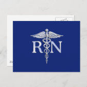 Geregistreerd zuster RN Silver Caduceus Navy Blue  Briefkaart (Voorkant / Achterkant)