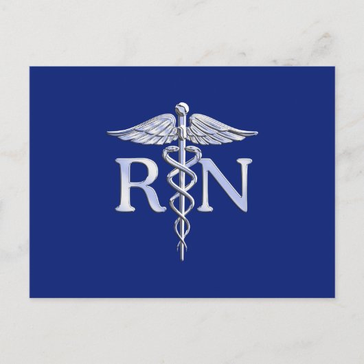 Geregistreerd zuster RN Silver Caduceus Navy Blue  Briefkaart (Voorkant)