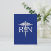 Geregistreerd zuster RN Silver Caduceus Navy Blue Briefkaart (Staand voorkant)
