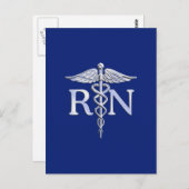 Geregistreerd zuster RN Silver Caduceus Navy Blue Briefkaart (Voorkant / Achterkant)