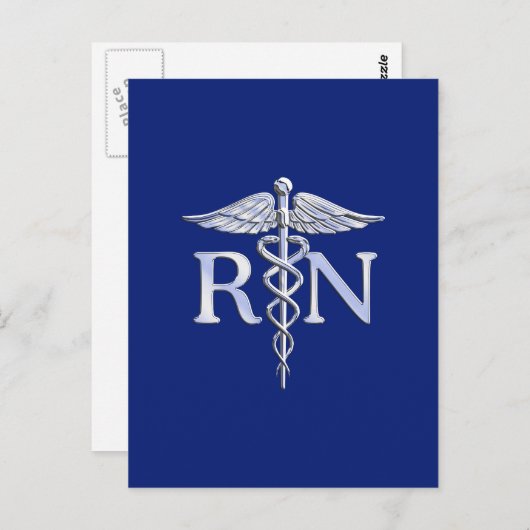 Geregistreerd zuster RN Silver Caduceus Navy Blue Briefkaart (Voorkant / Achterkant)
