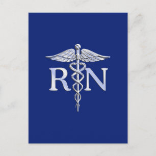 Geregistreerd zuster RN Silver Caduceus Navy Blue  Briefkaart