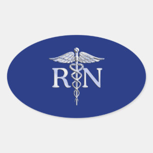 Geregistreerd zuster RN Silver Caduceus Navy Blue  Ovale Sticker