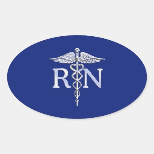 Geregistreerd zuster RN Silver Caduceus Navy Blue Ovale Sticker (Voorkant)