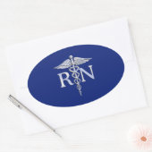 Geregistreerd zuster RN Silver Caduceus Navy Blue Ovale Sticker (Envelop)