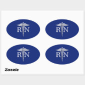 Geregistreerd zuster RN Silver Caduceus Navy Blue Ovale Sticker (Vel)
