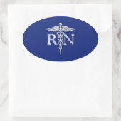 Geregistreerd zuster RN Silver Caduceus Navy Blue Ovale Sticker (Tas)