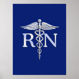 Geregistreerd zuster RN Silver Caduceus Navy Blue Poster