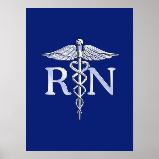 Geregistreerd zuster RN Silver Caduceus Navy Blue Poster (Voorkant)