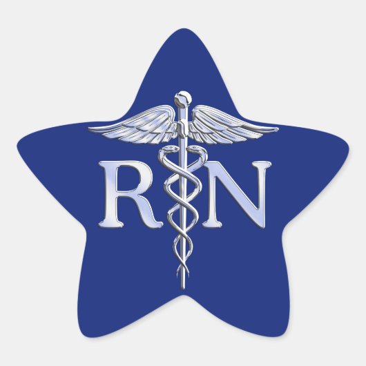 Geregistreerd zuster RN Silver Caduceus Navy Blue  Ster Sticker (Voorkant)