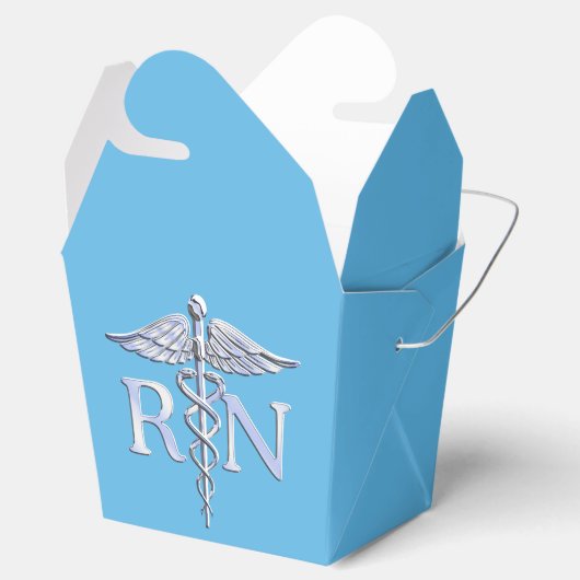 Geregistreerd zuster RN Silver Caduceus op Baby Bl Bedankdoosjes (Geopend)