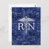 Geregistreerd zuster RN Silver Caduceus op Navy Ca Briefkaart (Voorkant / Achterkant)