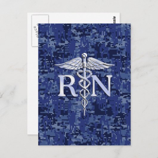 Geregistreerd zuster RN Silver Caduceus op Navy Ca Briefkaart (Voorkant / Achterkant)
