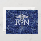 Geregistreerd zuster RN Silver Caduceus op Navy Ca Briefkaart (Voorkant / Achterkant)