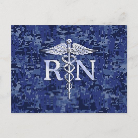 Geregistreerd zuster RN Silver Caduceus op Navy Ca Briefkaart (Voorkant)