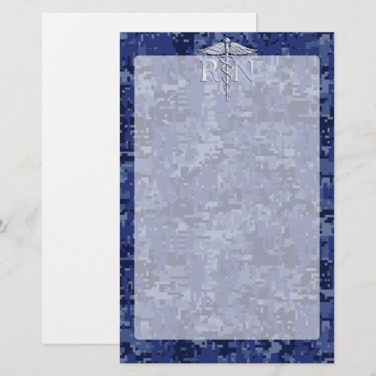 Geregistreerd zuster RN Silver Caduceus op Navy Ca Briefpapier (Voorkant / Achterkant)