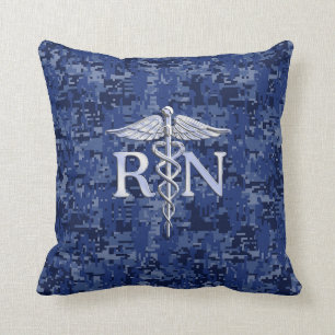 Geregistreerd zuster RN Silver Caduceus op Navy Ca Kussen