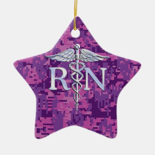 Geregistreerd zuster RN Silver Caduceus op Roze Ca Keramisch Ornament (Voorkant)