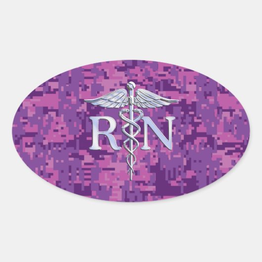 Geregistreerd zuster RN Silver Caduceus op Roze Ca Ovale Sticker (Voorkant)