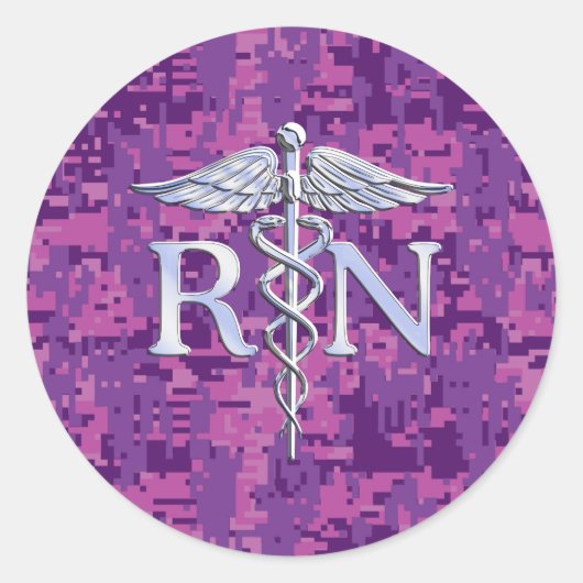 Geregistreerd zuster RN Silver Caduceus op Roze Ca Ronde Sticker (Voorkant)