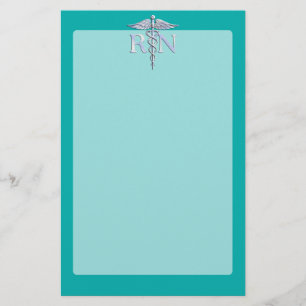 Geregistreerd zuster RN Silver Caduceus op Turquoi Briefpapier